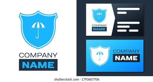Logotype Waterproof icon isolated on white background. Shield and umbrella. Water protection sign. Water resistant symbol. Logo design template element. Vector.