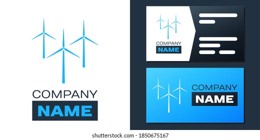 Logotype Windturbinensymbol einzeln auf weißem Hintergrund. Windgeneratorzeichen. Windmühle-Silhouette. Windmühlen für die Stromerzeugung. Logo-Design-Element. Vektorgrafik.