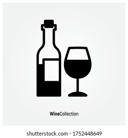 Logotype for wine bar and wine making. Wine glass and bottle. Thin line icon. Modern vector illustration.