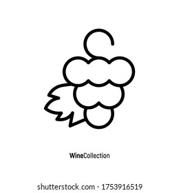 Logotipo para la elaboración de vino y vino, racimo de uvas con hoja. Icono de línea delgada. Ilustración vectorial. 