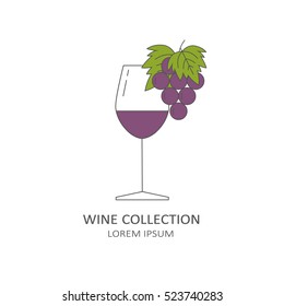 Logotype of wine and wine making. Modern thin line icon, flat style design. Vector background with colorful element, logo. Illustration with winery element, emblem. Wine collection