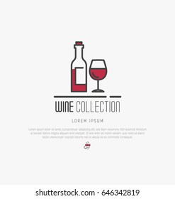 Logotype of wine and wine making. Modern thin line icons, flat style design.