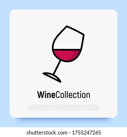 Logotype of wine and winemaking. Tilted wine glass thin line icon. Vector illustration.