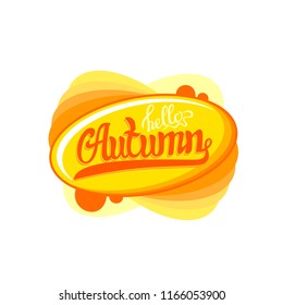 Logotype with word hello autumn, vector orange illustration isolated on white background