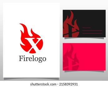 logotype X letter logo with fire flames logo design vector illustration