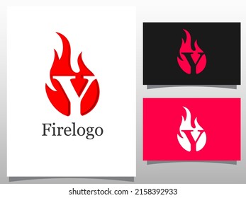 logotype Y letter logo with fire flames logo design vector illustration