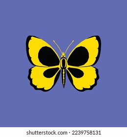 Logotipo Amarillo con diseño de icono de mariposa negra con fondo azul