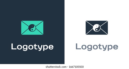 Logotype Yin Yang and envelope icon isolated on white background. Symbol of harmony and balance. Logo design template element. Vector Illustration