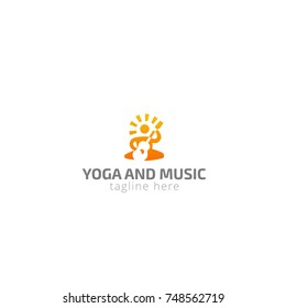Logotype yoga and music for company, magazines, studio yoga, clothing.  Logo vector illustration