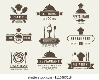 Logotypes and badges for restaurant of set. Vector traditional emblem for menu cafe illustration