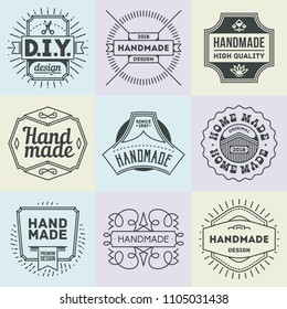 Logotypes DIY Do It Yourself Retro Vintage. Outline Insignias. Vector Illustration.