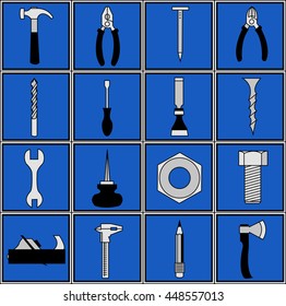 logotypes in the form of various metalwork and carpentry tools