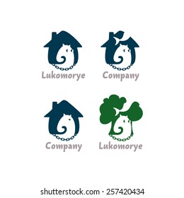 Logotypes with image of cat, tree and house