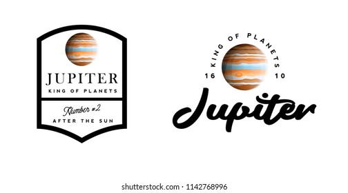 Logotypes with Jupiter, company logo concept with realistic gas giant planet