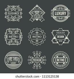 Logotypes Retro Vintage Luxury. Outline Insignias. Vector Illustration. Dark Background.
