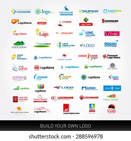 Logotypes set. 50 logo design templates. 50 logotypes on various themes. Mega collection, vector set.