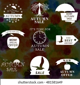 Logotypes set. Autumn badges, labels, ribbons and elements