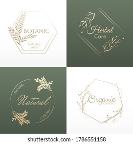 Logotypes set. Natural template for design logos and natural cosmetics, beauty salon, organic products, cosmetics. Eco natural design template. Vector illustration