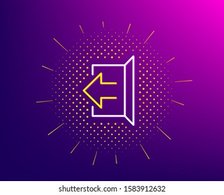 Logout arrow line icon. Halftone pattern. Sign out symbol. Navigation pointer. Gradient background. Sign out line icon. Yellow halftone pattern. Vector