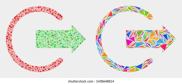 Logout collage icon of triangle items which have various sizes and shapes and colors. Geometric abstract vector illustration of logout.
