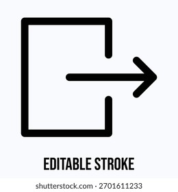 Logout Sair Símbolo de Seta Ícone de Vetor Linear Isolado, Traço Editável.