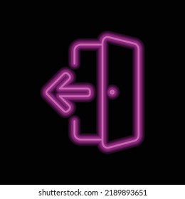 Logout, exit, door simple icon vector. Flat design. Purple neon on black background.ai