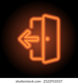 Logout, exit, door simple icon vector. Flat design. Orange neon on black background.ai