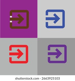 Logout or exit icon design in 4 different colors and background