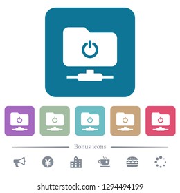 Logout from FTP white flat icons on color rounded square backgrounds. 6 bonus icons included