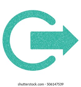 Logout grainy textured icon for overlay watermark stamps. Flat symbol with unclean texture. Dotted vector cyan ink rubber seal stamp with grunge design on a white background.