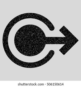Logout grainy textured icon for overlay watermark stamps. Flat symbol with scratched texture. Dotted vector black ink rubber seal stamp with grunge design on a light gray background.