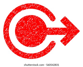 Logout grainy textured icon for overlay watermark stamps. Flat symbol with scratched texture. Dotted vector red ink rubber seal stamp with grunge design on a white background.