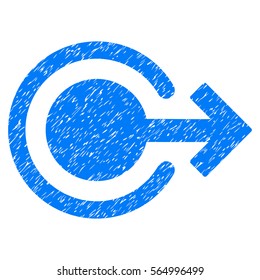 Logout grainy textured icon for overlay watermark stamps. Flat symbol with dust texture. Dotted vector blue ink rubber seal stamp with grunge design on a white background.
