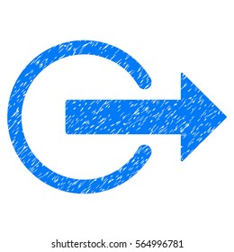 Logout grainy textured icon for overlay watermark stamps. Flat symbol with dust texture. Dotted vector blue ink rubber seal stamp with grunge design on a white background.
