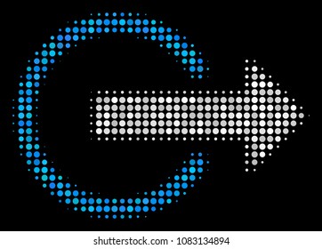 Logout halftone vector icon. Illustration style is dotted iconic logout symbol on a black background. Halftone structure is build of circle pixels.