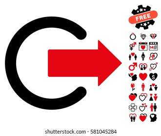 Logout icon with bonus amour graphic icons. Vector illustration style is flat iconic intensive red and black symbols on white background.