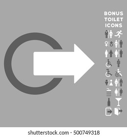 Logout icon and bonus male and lady WC symbols. Vector illustration style is flat iconic bicolor symbols, dark gray and white colors, silver background.