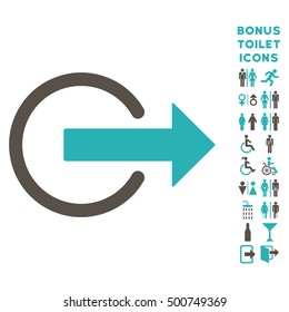 Logout icon and bonus man and female toilet symbols. Vector illustration style is flat iconic bicolor symbols, grey and cyan colors, white background.