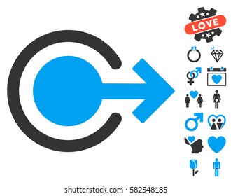 Logout icon with bonus valentine pictures. Vector illustration style is flat iconic blue and gray symbols on white background.
