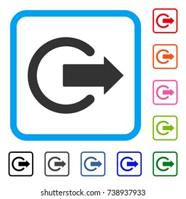 Logout icon. Flat gray iconic symbol inside a light blue rounded rectangular frame. Black, gray, green, blue, red, orange color variants of Logout vector.