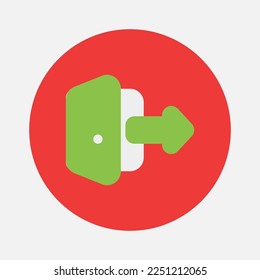 Icono de cierre de sesión en estilo plano sobre elementos esenciales, uso para presentación de aplicaciones móviles del sitio web