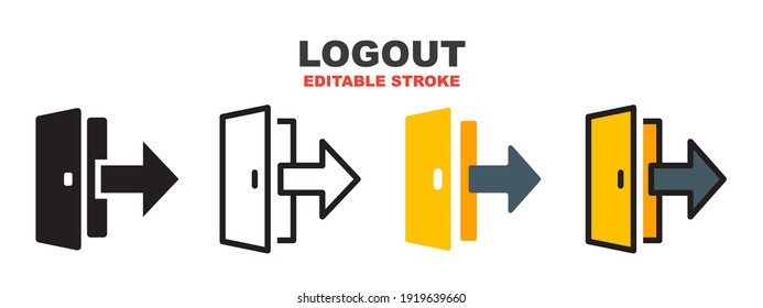 Logout icon set with different styles. Colored vector icons designed in filled, outline, flat, glyph and line colored. Editable stroke style can be used for web, mobile, ui and more.
