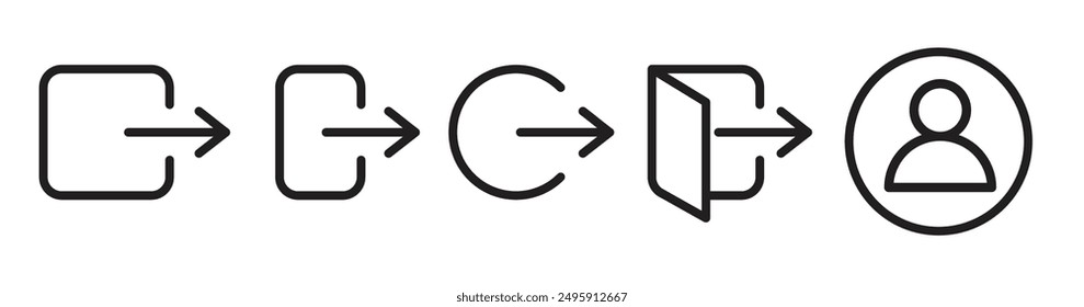 logout icon set. exit arrow vector symbol. output sign. logout button