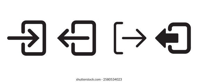 logout icon set. login icon set. exit arrow vector symbol. output sign. logout button