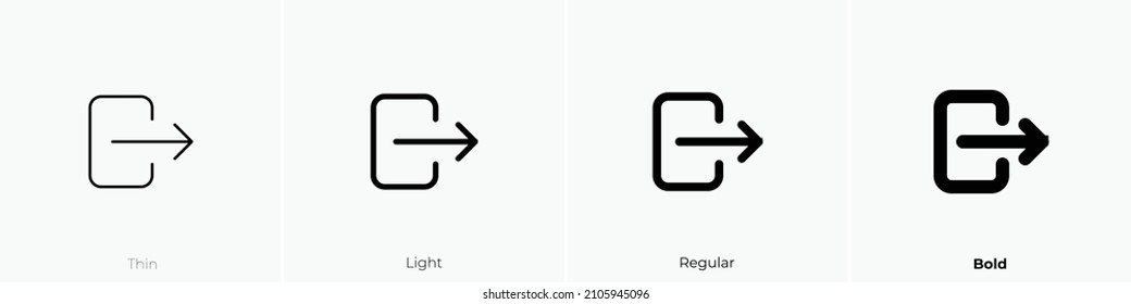 logout icon. Thin, Light Regular And Bold style design isolated on white background