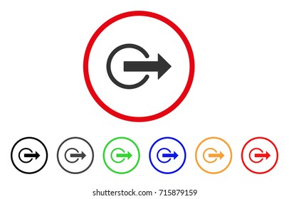 Logout icon. Vector illustration style is a flat iconic logout gray rounded symbol inside red circle with black, gray, green, blue, red, orange color versions.