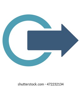 Logout icon. Vector style is bicolor flat iconic symbol with rounded angles, cyan and blue colors, white background.