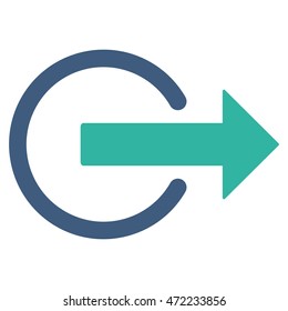 Logout icon. Vector style is bicolor flat iconic symbol with rounded angles, cobalt and cyan colors, white background.