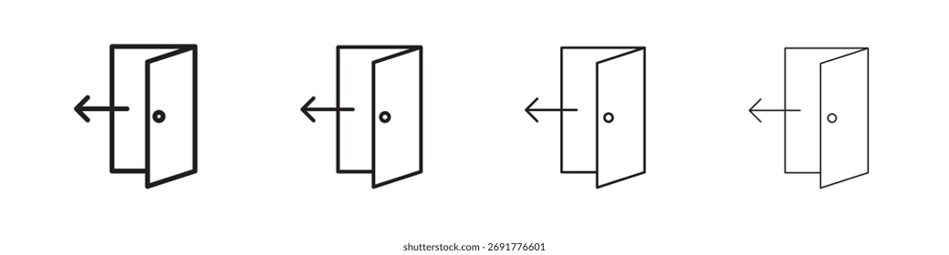 Logout icons illustrations collection on white background. Pixel perfect vector graphics