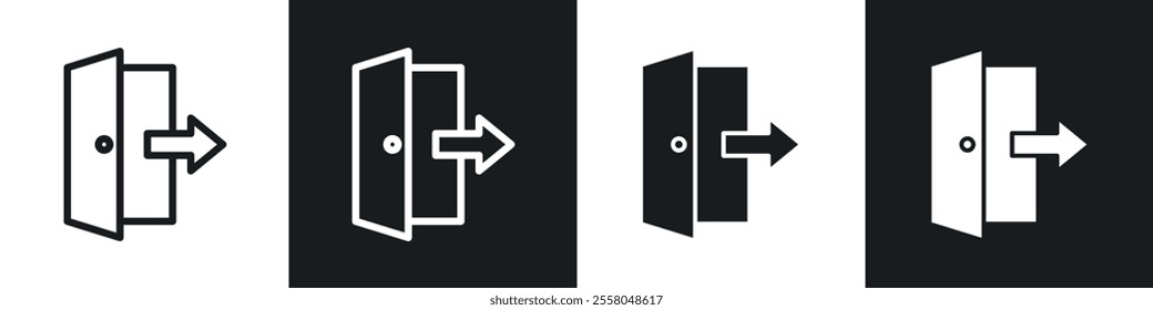 Logout icons pack in black and white filled and outlined versions.